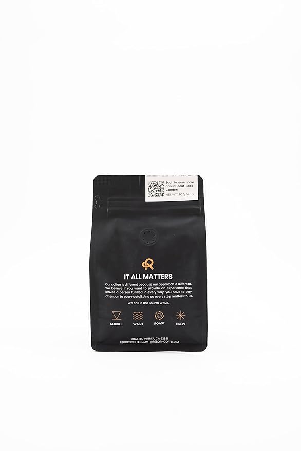 Reborn Coffee Specialty Whole Bean Decaf Coffee, Medium Roast, 12 Ounce, Colombia Condor Tolima, Flavor Notes of Berry, Caramel, Peach, and Cinnamon
