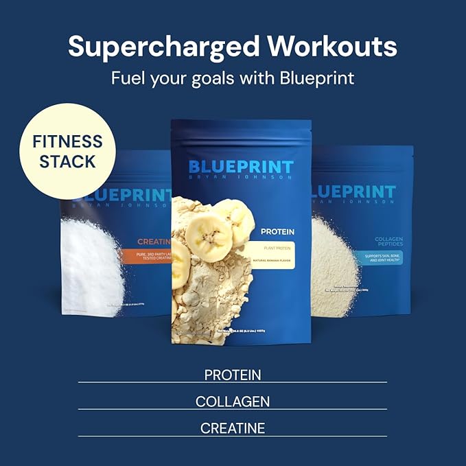 Blueprint by Bryan Johnson Vegan Protein Meal Replacement ??Plant Based Hemp Protein with 27g Protein Per Serving ??Low Calorie, Flavored Protein for Women & Men ??Dairy Free ??15 Servings - Banana