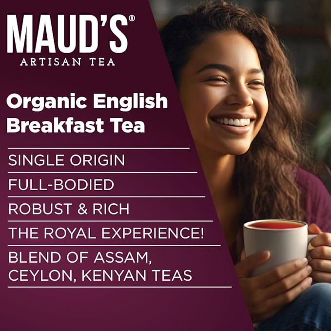 Maud's Organic English Breakfast Black Tea Pods, 100 ct, Recyclable Single Serve Pods ??100% Gourmet Blended Tea Leaves, Compatible with Keurig K Cups Maker