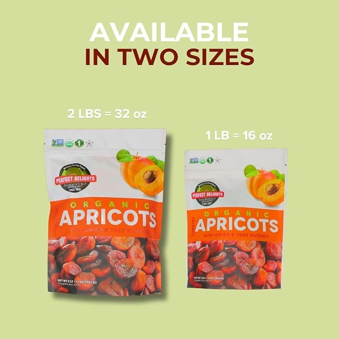 Perfect Delights Sun-Dried Organic Apricots, Vegan & Healthy Fruit Snack for Kids and Adults - Single Pack (32 oz)
