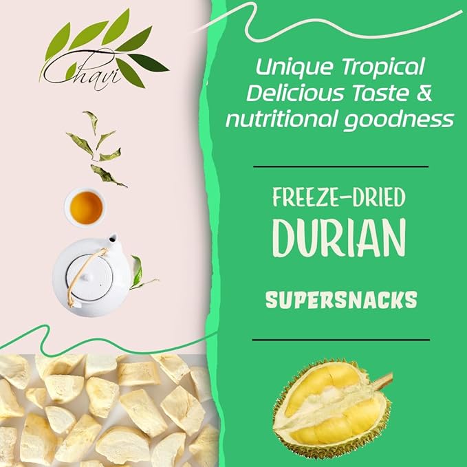 CHAVI Freeze-Dried Durian (King of Fruits) - 2 Oz - Healthy 1 Ingredient Superfood - Family Supersnacks - No Added Sugars or Preservatives - Non-GMO, Vegan, Gluten-Free??,<div>