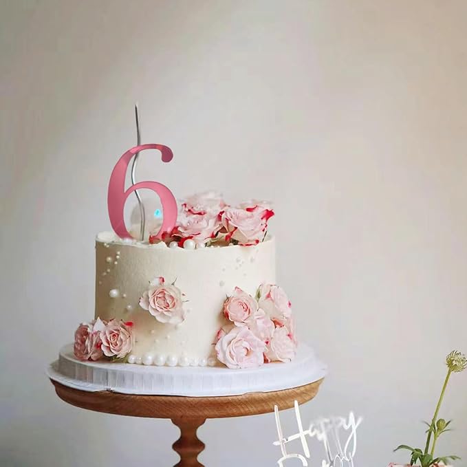 Big 3.7 IN 0-9 Pink Birthday Number Cake Toppers Rose Acrylic Happy Anniversary Cake Topper Sticks For Diy Handmade Cake Sign Decorations 10 Pcs Cupcake Topper Party Supplies Set Pink