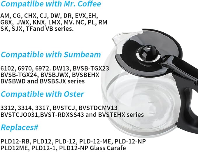 Replacement Parts Universal 12-Cup Glass Carafe, Compatible with Mr. Coffee竊똕umbeam竊똎ster Coffee Makers