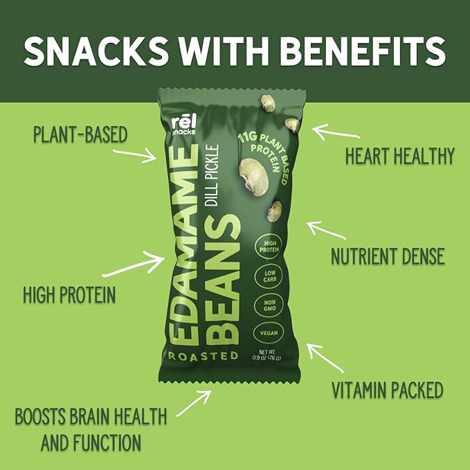 R휆l Snacks Dill Pickle Roasted Edamame ??High Protein Low Carb Snack (11g Protein per Serving) ??Keto-Friendly, Vegan, Non-GMO ??10-Pack 0.9oz Bags
