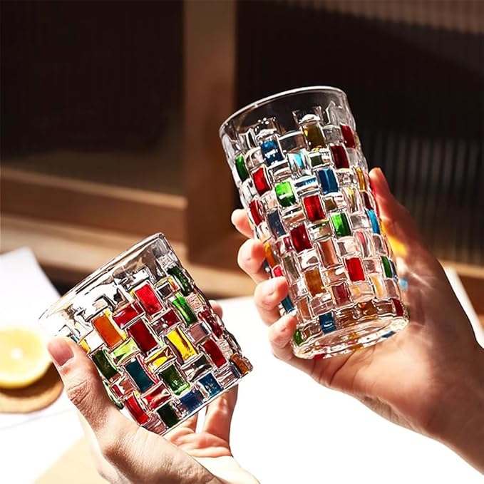 4 Pcs Christmas Colorful Glass Cups,Drinking Glassware Cocktail Glasses for Iced Coffee Juice Tea Beverage Milk Wine