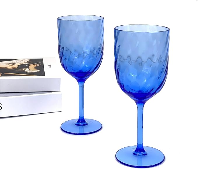 Yalin Set of 6 Unbreakable 15 oz Acrylic Plastic Wine and Water Tumbler Stackable Goblets. (Blue, 15 oz)