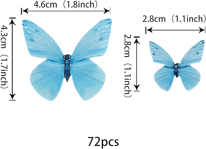 72PCS Edible Butterfly Cupcake Toppers Butterfly Cupcake Picks Edible Butterfly Cupcake Decorations for Butterfly Theme Baby Shower Kids Birthday Party Cake Decorations Supplies Blue