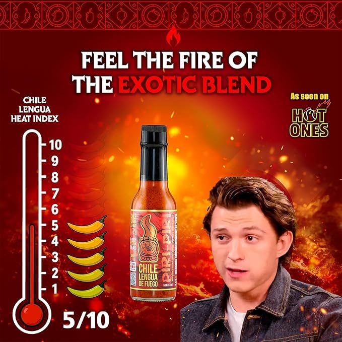 Hot Sauce | Chile Lengua de Fuego (Pack of 2, Piri Piri) – Medium Heat Gourmet Sauce with Scotch Bonnet, Lemon, Garlic & Annatto, Portuguese-Style Hot Sauce