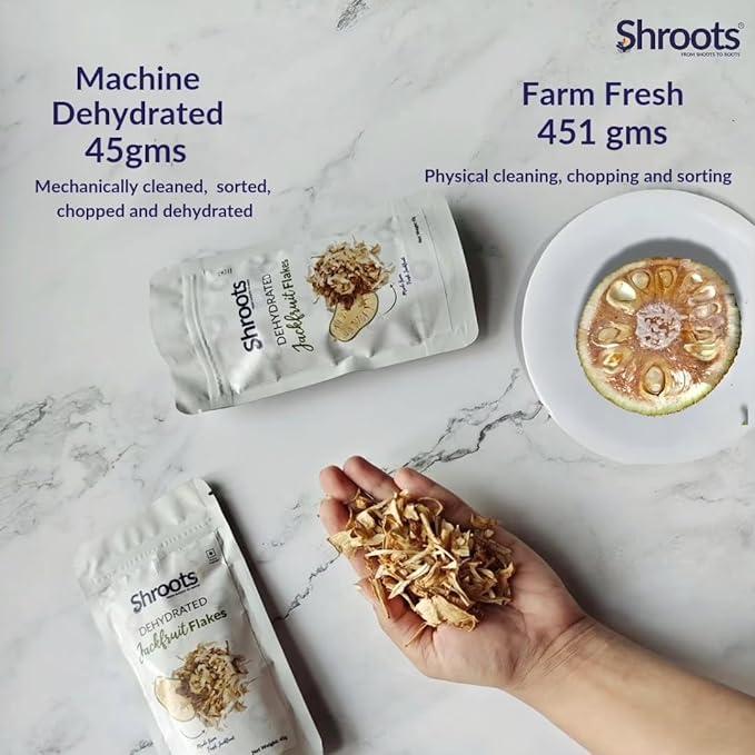 SHROOTS Dehydrated Jackfruit Flakes Pure Vegetarian Gluten-Free No Added Salt Easy Cooking Essential Machine Dried Vegetables with Natural Aroma Ideal for Camping or Everyday Meals 1.59 oz, Pack of 1