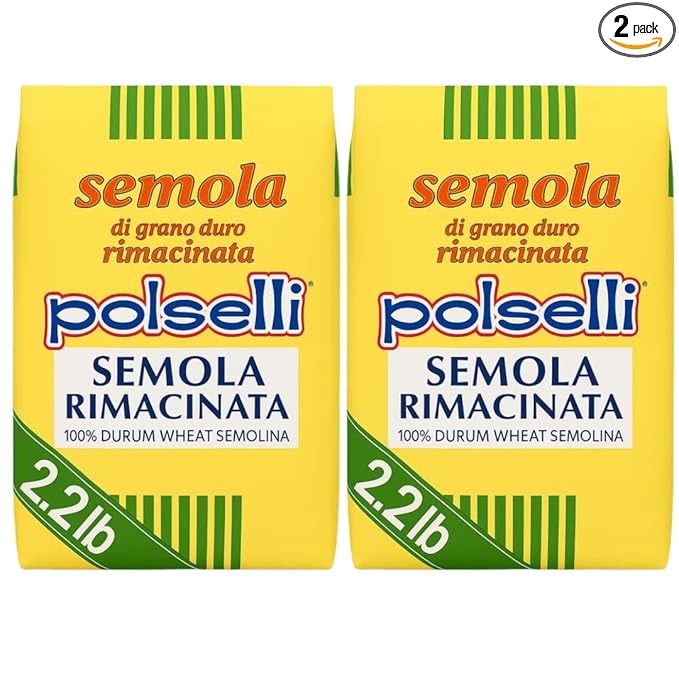 POLSELLI 2 Pack x 1 kg, Semola Flour, Semolina Rimachinata di grano duro, Great for Bread, Pizza, or Pasta making