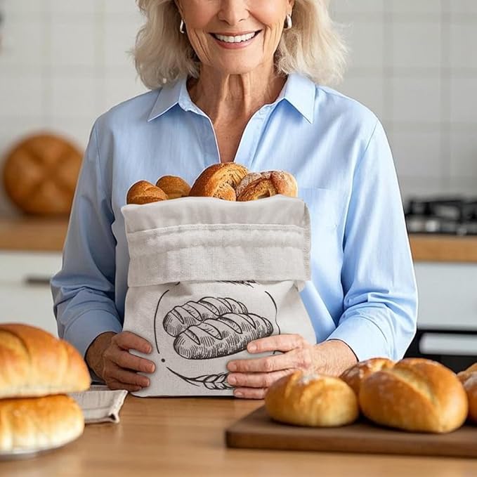 Linen Reusable Bread Bags for Homemade Bread & Sourdough - 2 Pack Breads Bags - 15x12 Inch - Perfect for Baking, Proofing & Fresh Storage - Breads Storage Solution (Green and white)