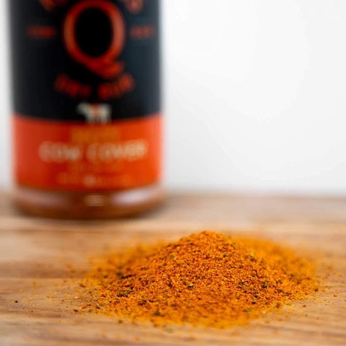 Kosmos Q Cow Cover HOT BBQ Rub, Savory & Spicy Meat Seasoning with Chili Pepper, Garlic, Onion, Paprika & Hickory Smoke, Steak Rub and Dry Rub for Brisket, Burgers, Ribs & More, 10.5 Oz Shaker Bottle