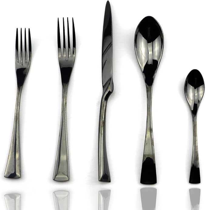 JASHII 18/10 Stainless Steel 20 Piece Mirror Polished Black Flatware Set,Dinner Knife Fork Salad Fork Coffee Spoon,Service for 4 ,Black Utensil Sets