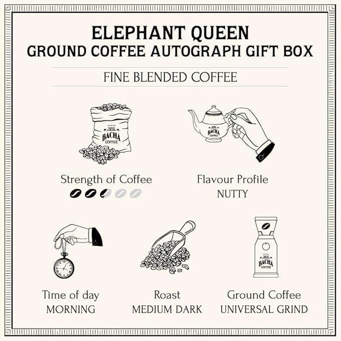 Bacha Coffee | Elephant Queen Fine Blended Coffee, Autograph Collection, 100% Arabica Specialty Coffee, Ground Beans, Medium Dark Roast, 250g