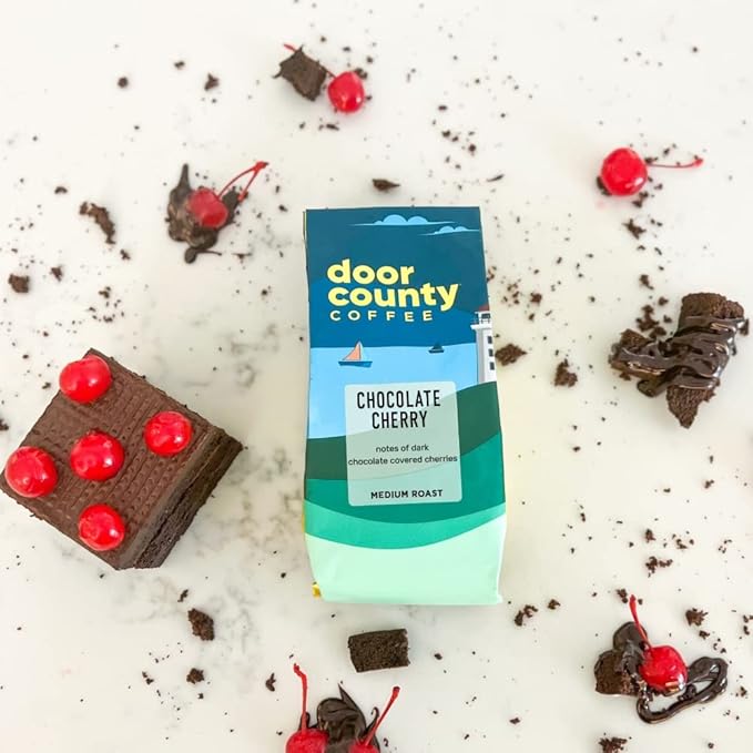 Door County Chocolate Cherry Decaf - Ground, Medium Roast - 100% Arabica - Flavored Coffee, 10oz Bag