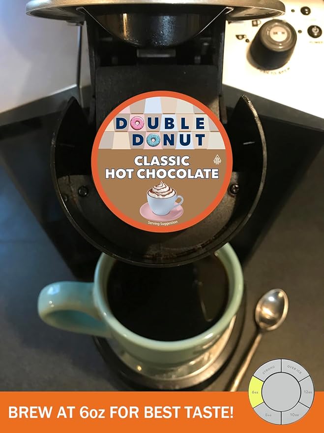 Double Donut Hot Chocolate Pods for Keurig K Cups Brewers, Single Serve Classic Hot Cocoa Pods, 24 Count
