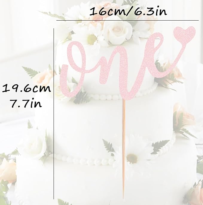 First Birthday Cake Topper - Light Pink Glitter Love One Birthday Cake Decorating Supplies, Perfect for Baby Shower/Gender Revealing Party/Baby Party Photo Booth Props