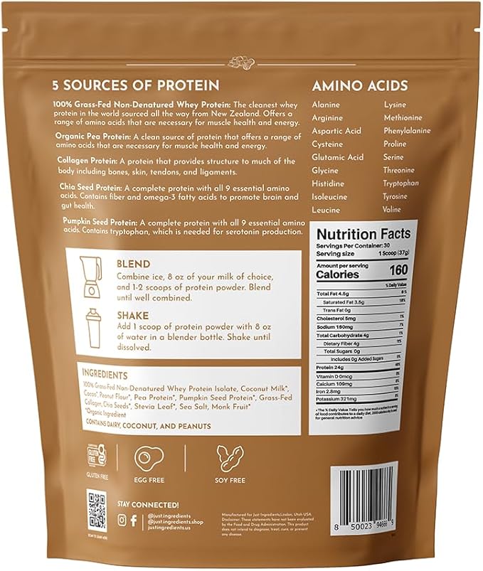 Roasted Peanut Butter Chocolate Protein Powder ??30-Serving Blend with 100% Grass-Fed Whey & Organic Plant Proteins ??Rich Cocoa & Roasted Peanut Flavor ??Supports Muscle Recovery & Energy*
