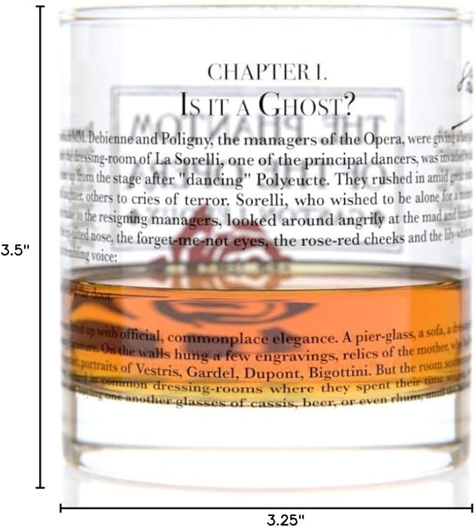 Well Told Classic Literature Rocks Glass - The Phantom of the Opera by Gaston Leroux - Old Fashioned Whiskey Glass Gift for Book Lovers (11 oz)