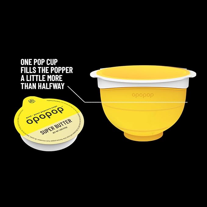 Opopop Microwave Popcorn - Pop Cups Super Butter 6-Pack, Non-GMO Gourmet Popcorn Kernels & Flavoring, Butter Popcorn, Gluten Free Snacks, Easy to Make and No Mess
