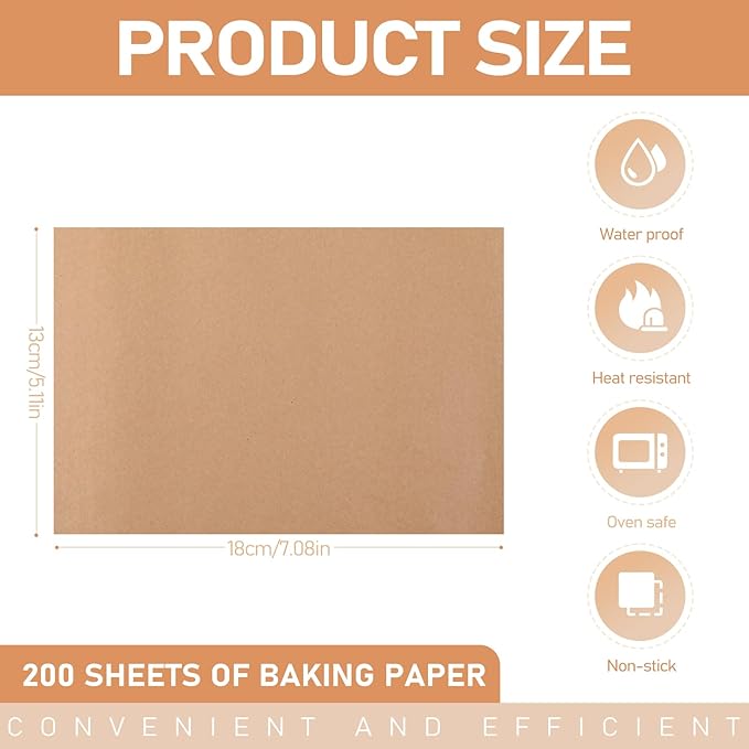 200 Pcs Large Parchment Paper Sheets for Baking, 13 x 18 Inch Brown Unbleached Precut Nonstick Parchment Baking Sheets Heavy Duty for Cookies Steaming Grilling Cooking Air Fryer Oven Pan