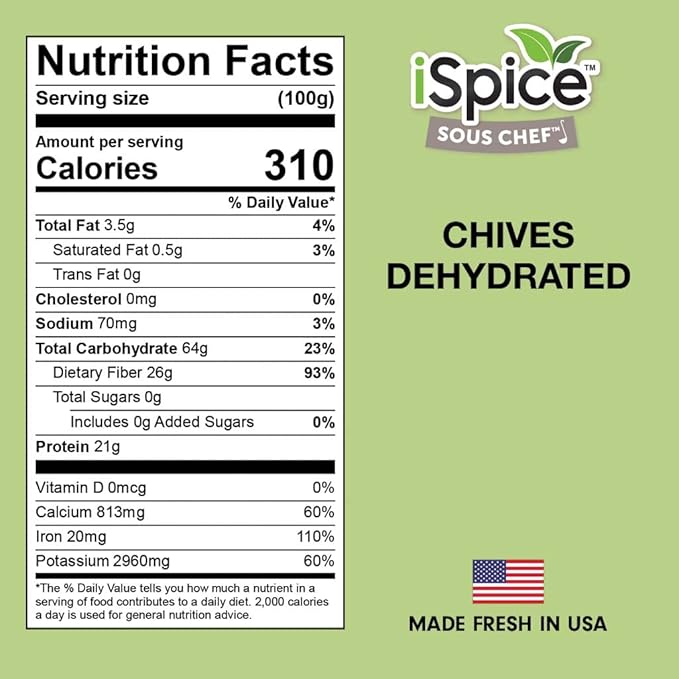 iSpice PREMIUM FRAGRANT CHOPPED CHIVES | Pure and Fresh, Aromatic |Essential Kitchen Herbs |0.60 oz (17g)