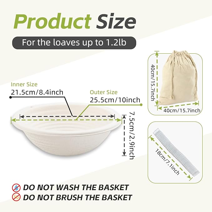 6x 10inch Round Pulp Sourdough Banneton Bread Proofing Basket Brotform Baking Supply with 30pcs Disposable Non-Woven Liners and Storage Bag for Professional and Homemade Bread