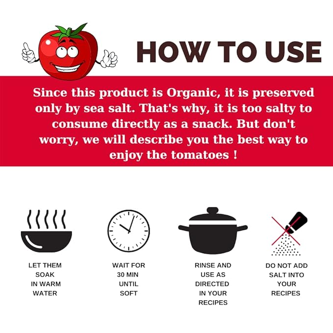 Berrilys Organic Sun-Dried Tomatoes, Salted, No Sulfur, No Preservatives, Kosher, Raw, Non-GMO, Great Ingredient for Baking and Cooking, Requires Pre-treatment or Cooking Before Consumption, 5 LB