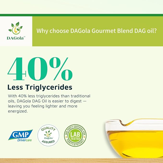 DAGola Gourmet Blend Olive Oil - Keto-Friendly, 50% EVOO & 50% Olive DAG, 40% Less Triglycerides, 250ml Chef Bottle ??Premium Cooking Oil for Heart Health, Frying, and Dressings