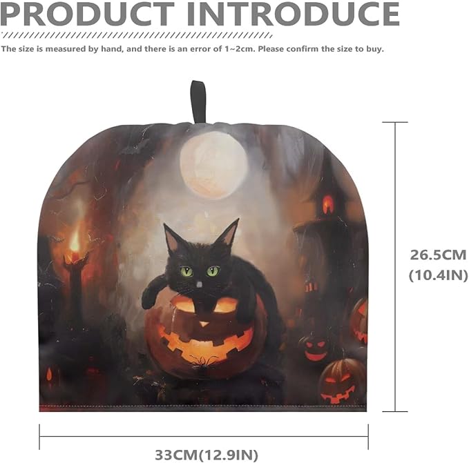 Halloween Decor Tea Cozy for Teapot Customized Teapot Covers Tea Kettle Warmer Cover Hanging Teapot Cover with Handle Black Cat Jack-o'-Lantern Dust Cover for Keeping Warm 竊뉰lack竊?"<div>