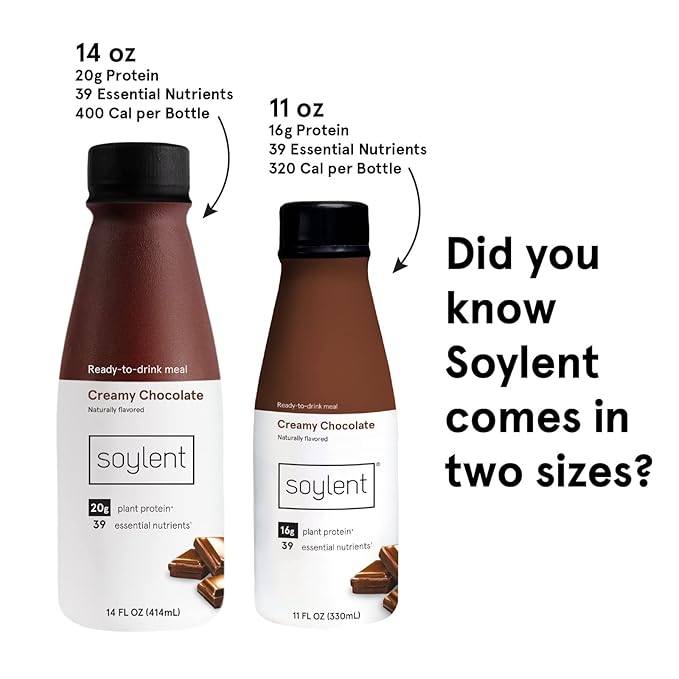 Soylent Chocolate Meal Replacement Shake, Contains 16g Complete Vegan Protein, Ready-to-Drink, 11oz, 36 Pack