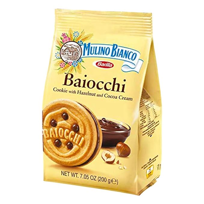 Mulino Bianco Baiocchi Cookies ??Pack of 10 (7.05oz Bags) ??Authentic Italian Biscuits with Chocolate Hazelnut Cream Filling ??Perfect Snack or Coffee Companion ??Made with Natural Ingredients and No Palm Oil