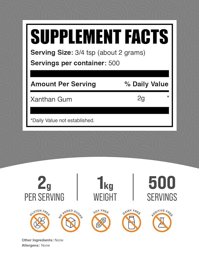 BulkSupplements.com Xanthan Gum Powder - Xanthan Gum Thickener, Xanthan Gum for Baking - Xanthan Gum Gluten Free, Food Grade, 2g per Serving, 1kg (2.2 lbs) (Pack of 1)