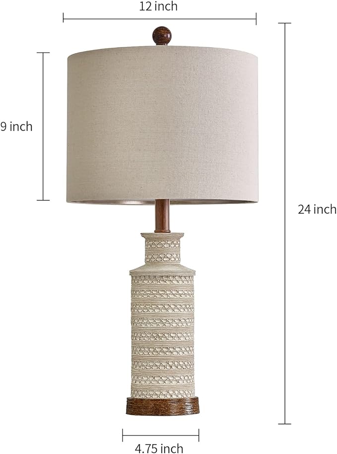 BOBOMOMO 24'' Farmhouse Table Lamp Set of 2 for Bedroom Living Room Vintage Rustic Traditional Nightstand Bedside Lamps