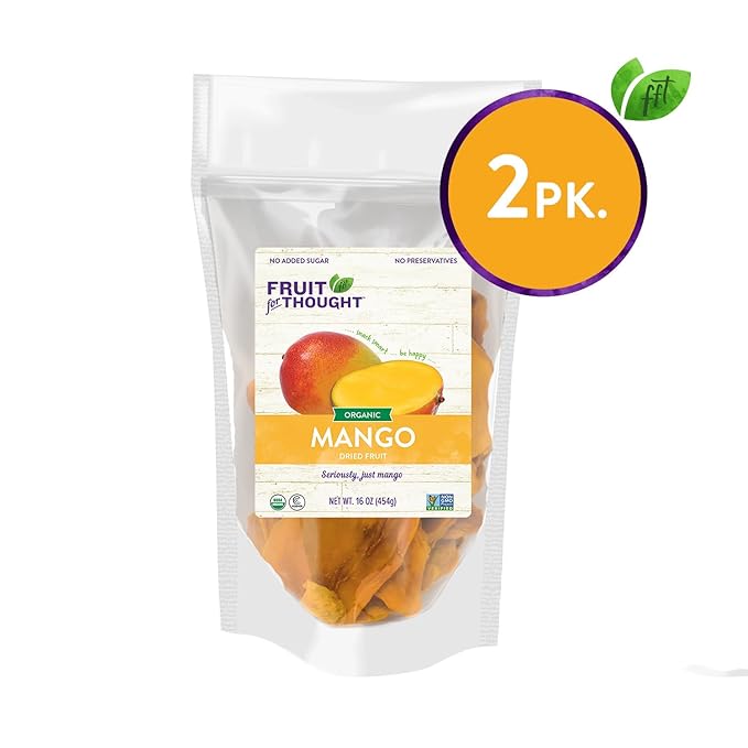 Fruit for Thought Organic Dried Mango | Dried Fruit Snack Packs Ideal for the Family | No Sugar Added | At Home, Work, or On the Go | 16 Ounce Bags Pack of 2