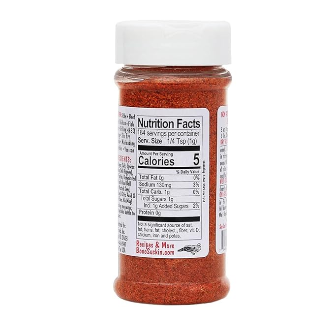 Bone Suckin' Seasoning & Rub, Original Blend, 5.8 Oz, Grilling Rubs, Dry Pork Rub, Gluten-Free, Non-GMO, Kosher, Great on Ribs, Pork, Beef, Chicken, Seafood, Pasta, Vegetables, Even Popcorn and No Msg