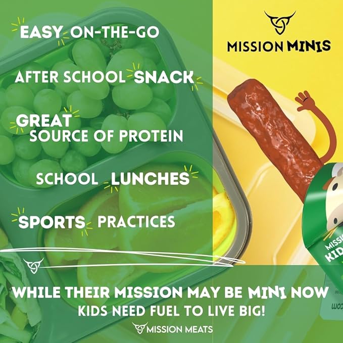 Mission Meats Kids Beef Sticks – 100% Grass Fed & Pasture Raised, Healthy Snacks for Kids and Toddlers, Sugar Free Protein, Gluten & Nut Free, Individually Wrapped, Mini 0.5oz (24ct Bag)