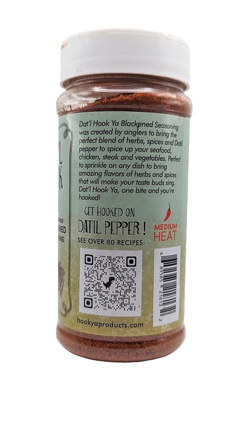 11oz- Hook?™Ya Blackened Seasoning ??Datil Pepper Blend ??Non-GMO, Gluten-Free, Vegan, Mild Heat ??Best Fish & Chicken Blackening Spice ??Sea Salt ??Medium Heat Level