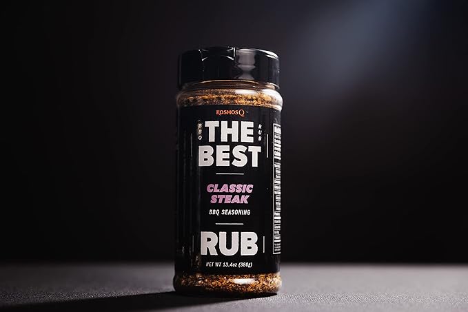 Kosmos Q The Best Classic Steak Seasoning Rub, Garlic Pepper & Paprika BBQ Meat Dry Rub for Prime Rib, Pork Tenderloin, Chicken, French Fries, Ribs & More, Steak Rub & Beef Seasoning, 13.4 oz Shaker