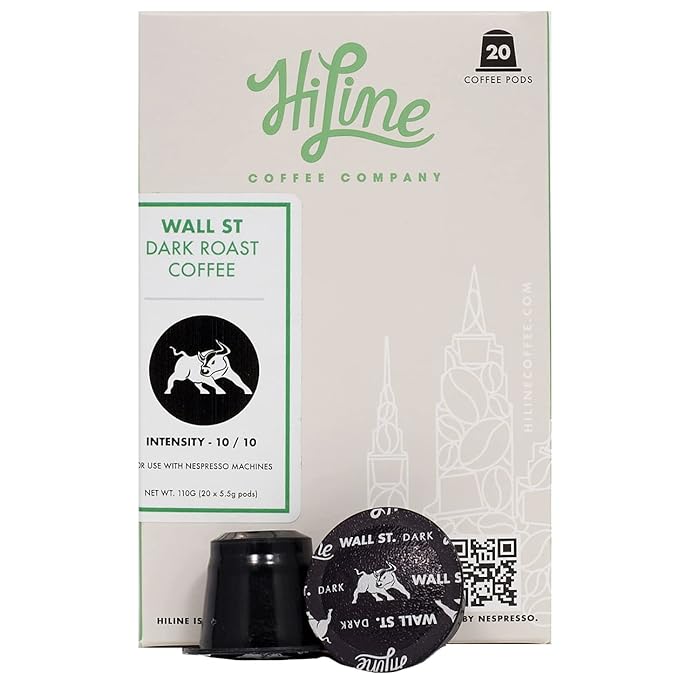 HiLine Espresso Coffee Pods, Dark Roast Coffee, 20 Count (Pack of 1), Single Cup Espresso Capsules, Compatible with Nespresso Original Brewers