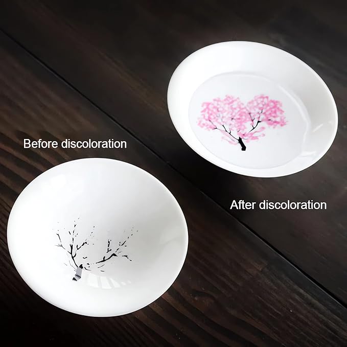 Magic Sakura Cherry Blossom Sake Cup - 2023 New Ceramic Sake Cold/Hot Temperature Color Changing Cup Glasses, Japanese Tea Wine Soju Sake Cup Glasses Set, Magical Blooming Sake Cups (Plum- Cold&Hot)