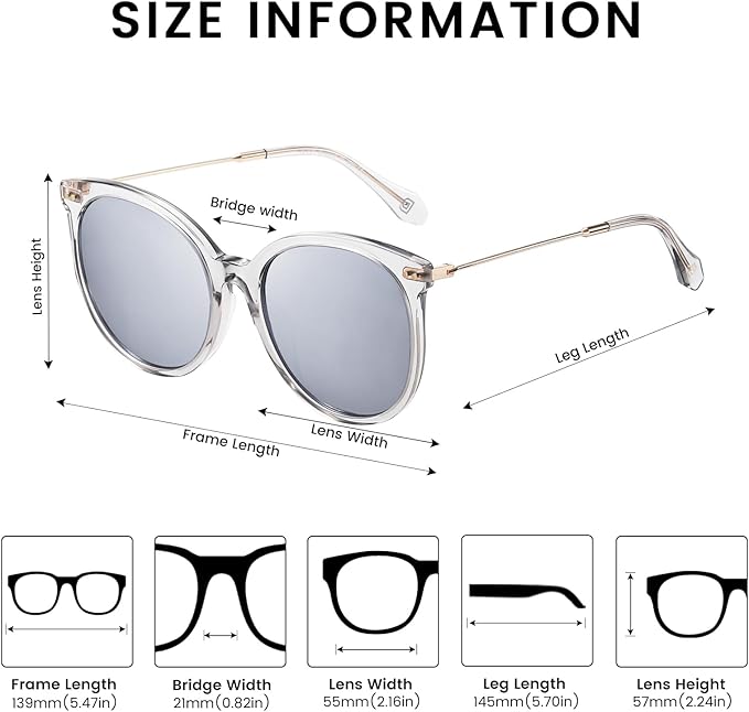 DUCO Oversized Polarized Sunglasses Womens Trendy Mirrored Shades Retro Round Vintage Light Weight UV400 Sun Glasses W016