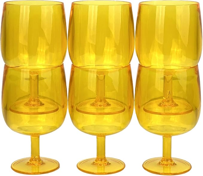 Yalin Set of 6 Unbreakable 12 oz Acrylic Plastic Wine and Water Tumbler Stackable Goblets. (Yellow, 12 oz)