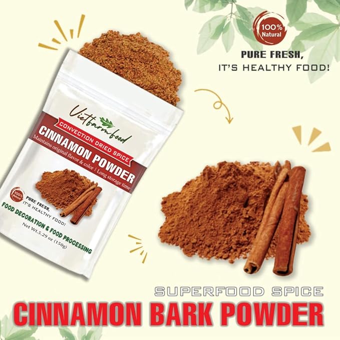 CINNAMON BARK POWDER 5.29 Oz (150g) VIETFARMFOOD: Natural pure, convection dried seasoning made from real vegetables - perfect for adding flavor to any meal, from cooking, baking, salad, soups, sauces