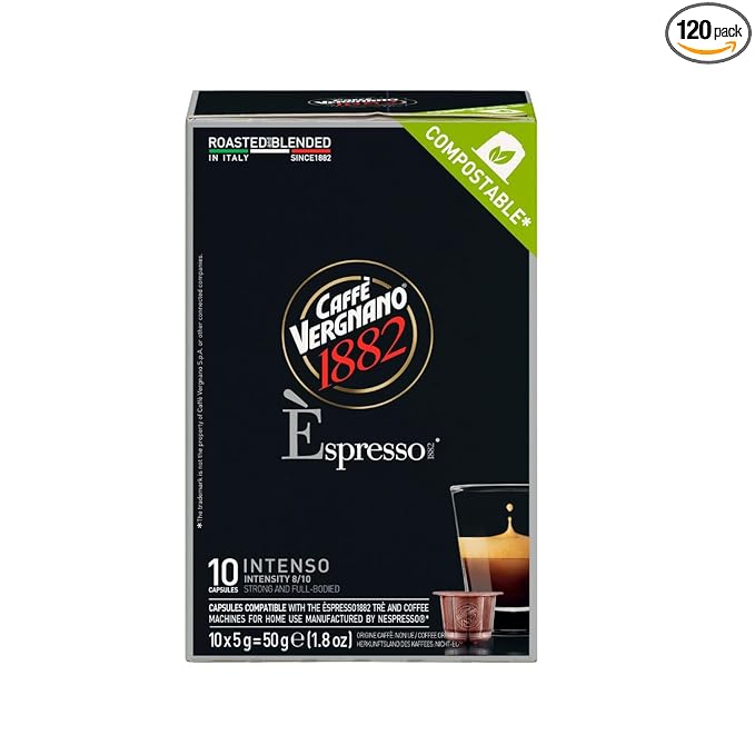 Caffe' Vergnano Medium Roast Espresso Original Line Machine Compatible Capsules - Arabica Robusta Espresso Coffee, Italian Coffee Espresso For Nespresso Coffee Machine, Intensity 8/10 - Intenso,120 Ct