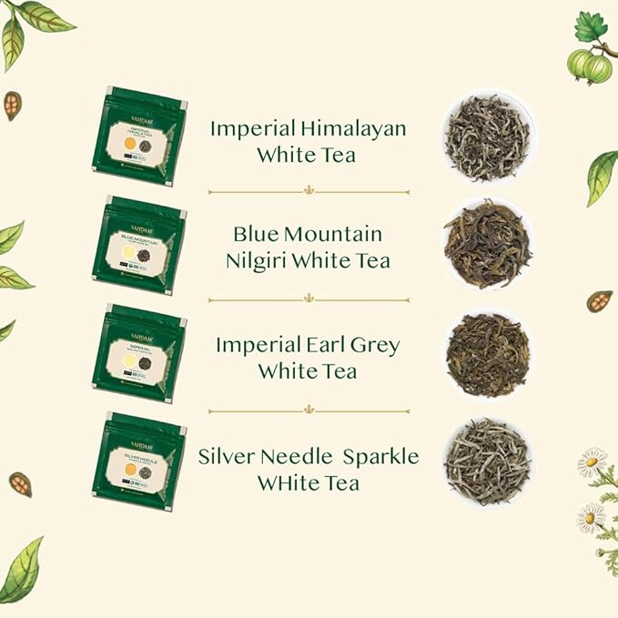 VAHDAM, Assorted White Tea Sampler Gift Set, Gluten Free, Non GMO - 4 Unblended White Loose Leaf Tea Sampler | Tea Variety Pack | Tea Gift Set, Gifts for Women & Men