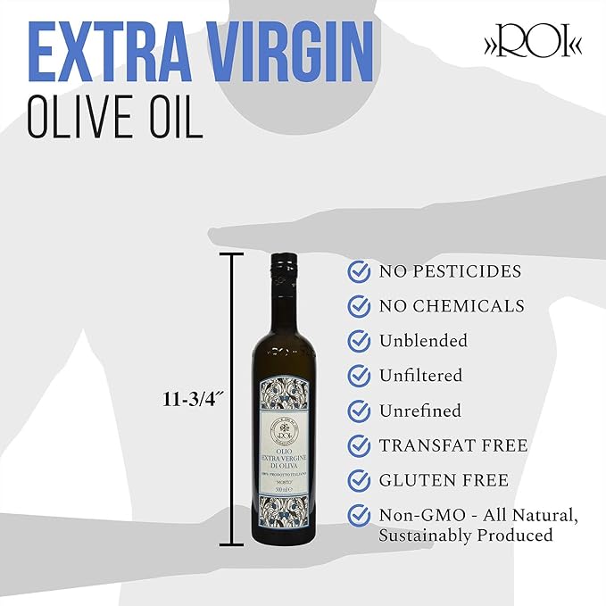 ROI Premium Ligurian Italian Extra Virgin Olive Oil First Cold Pressed - Mosto Olive Oil Imported from Italy, High In Polyphenols, 17 fl.oz. (500ml)