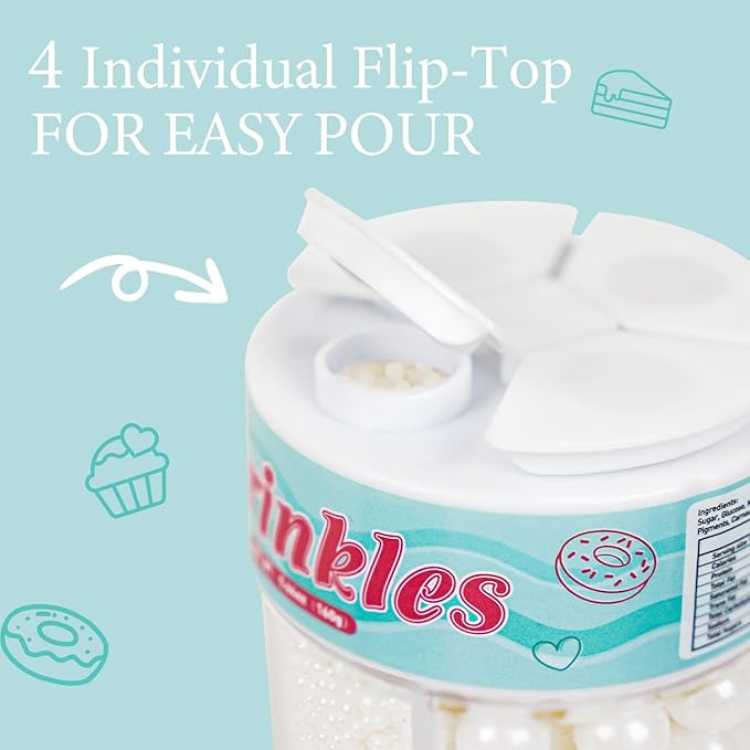 White Edible Sugar Pearl Sprinkles for Cake Decorating, Candy Pearls Sprinkles for Cupcake, Cookie, Baking Cake Decorations, 4 sizes, 160g/5.64oz, Wedding Party Chirstmas Supplies
