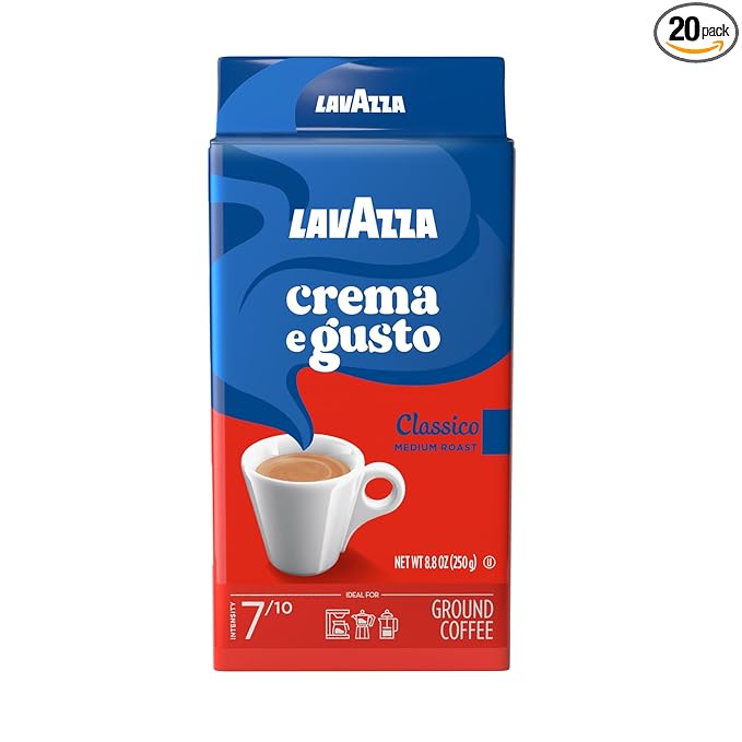 Lavazza Crema e Gusto Ground Coffee, Medium Roast, Arabica and Robusta Blend, 8.8 oz Brick (Pack of 20)
