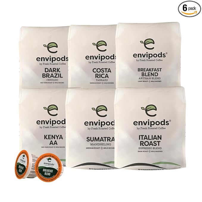 Fresh Roasted Coffee, Compostable envipods Variety Pack, Kosher, 72 Count, for Keurig K Cup Brewers | Not for use in Ninja or Hamilton Beach Brewers